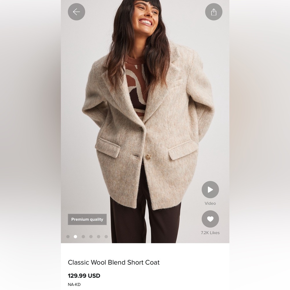 NA-KD wool coat - size 36 (small), NWT.